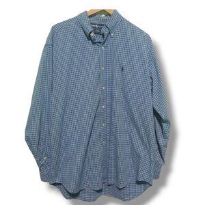 Ralph Lauren button-down shirt Large Blue Plaid long-sleeve 100% cotton Blake